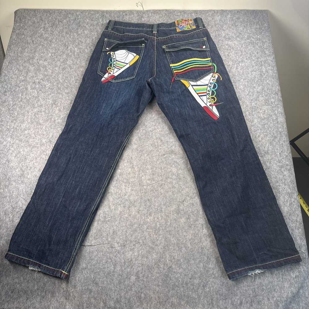 Vtg‎ COOGI Jeans Mens sz 38x34 Embroidered Sneaker Shoes Rainbow Blue Denim Y2K